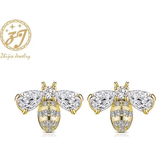 Zhijia cute animal bee shape design stud earrings for women crystal rhinestone female earrings dress party gifts