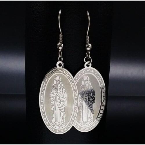 Blessed Virgin Mary Stainless Steel Drop Earrings for Women Silver Color Earrings 2021 Jewelry boucle d'oreille longue E1618S02