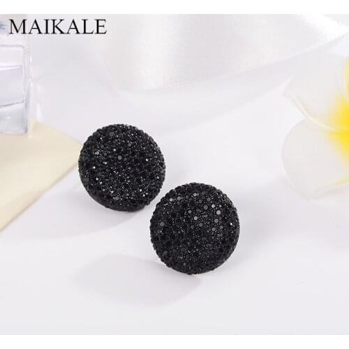 MAIKALE Vintage Earrings Round Gold Black Stud Earrings Metal Exaggerated Rhinestone Earrings For Women To Friend Gift