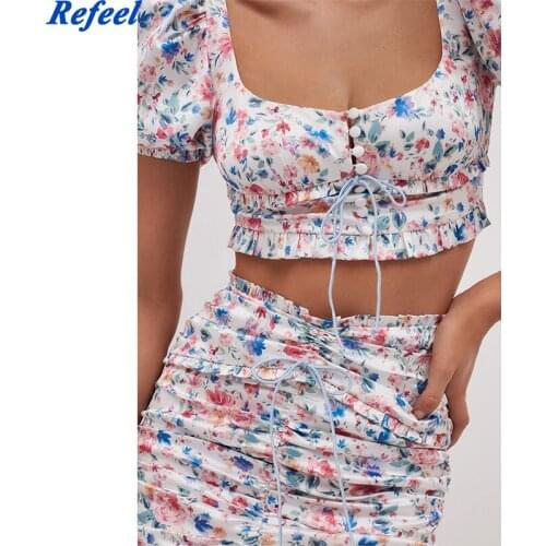 Multicolor Floral Crop Top Women Sexy Square Neck Puff Sleeve Holiday Summer Boho Top Short Tank Top Chic Blusas