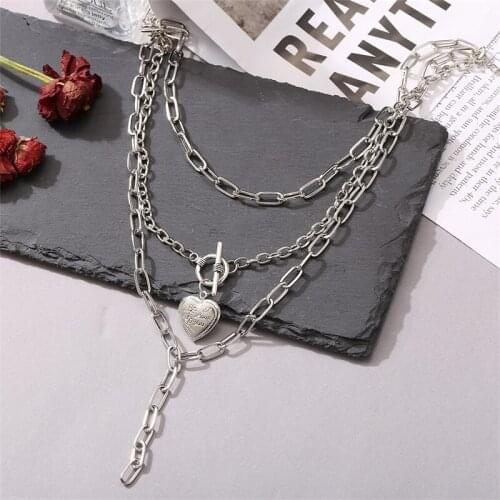 New peach heart necklace womens hip hop long personalized silver alloy Butterfly Pendant sweater chain