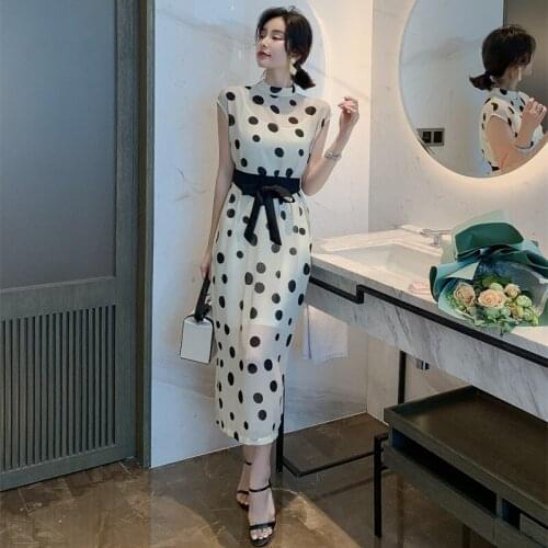 2 Piece Dress Summer Bodycon Dot Pencil chiffon Dresses Elegant Short Sleeve O Neck Women Dress Office Bandage Sexy Party Dress