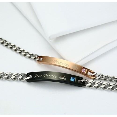10pcs) Her King His Queen Couple lover Bracelets Stainless Steel Crytal Crown Charm Bracelets For Women Men Gift Drop Shipping