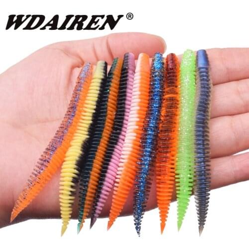 10pcs Double Colors Silicone Worm Soft Bait 8cm 2.3g Jig Wobblers Fishing Lure Rockfish for Bass Fishy Smell Plastic Swimbaits