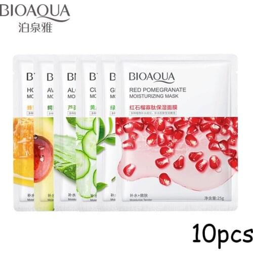 BIOAOUA 10PCS Fruit Facial Masks Peach Avocado Aloe Blossom Face Mask Skin Care Whitening Moisturizing Anti-Aging Sheet Mask