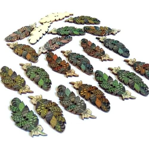 150pcs/lot feather Pattern Wooden Buttons 2 Holes Sewing Handmade Scrapbooking Craft Decoration Supplies