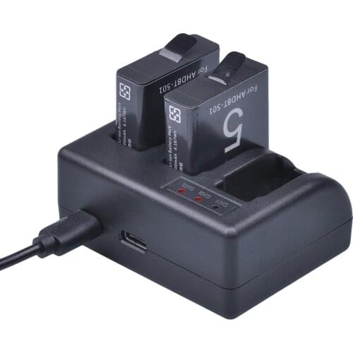 2Pcs 1600mAh AHDBT-501 AHDBT501 Battery for Gopro Hero 5 battery + 3 Slot USB Charger For GoPro 5/6/7 Black 2018 Camera