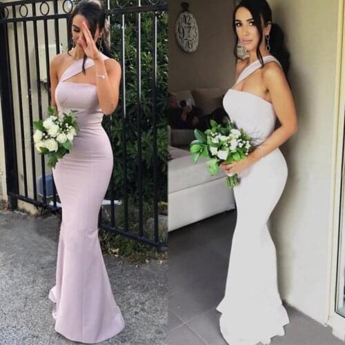 2020 Modern Mermaid Bridesmaid Dresses For Weddings Satin One Shoulder Sleeveless Floor Length Plus Size Formal Dress