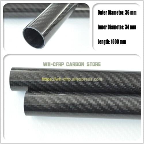 36mm ODx 34mm ID Carbon Fiber Tube 3k 1000MM Long (Roll Wrapped) carbon pipe , with 100% full carbon, Japan 3k improve material