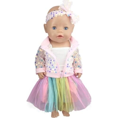4pcs in1， 2020 lovely Rainbow suit Fit For 43cm Baby Doll 17 Inch Reborn Baby Doll Clothes, Shoes are not included