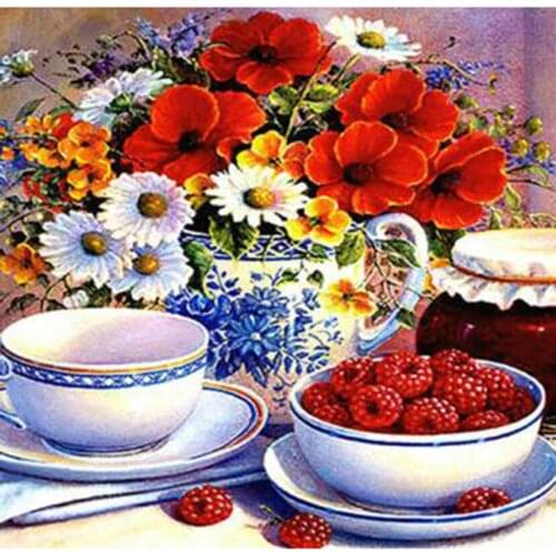 5D DIY Diamond Painting Landscape Picture Red Flower Beautiful Scenery Picture Square/Round Diamond Cross Stitch Decor WG3046