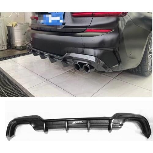 AKASAKA Carbon Fiber Print Rear Diffuser For BMW G20 325i 325LI M Sport 2019 2020 Car Back Bumper Spoiler Exhaust Tip Bracket