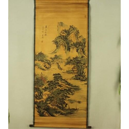 Antique painting traditional Chinese Shi Tao Spring plumbing painting scroll painting,old paper painting