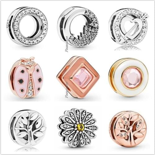 Authentic 925 Sterling Silver Baeds Reflexions Sparkling Daisy Flower Clip Charm Fit Pandora Women Bracelet & Necklace Jewelry