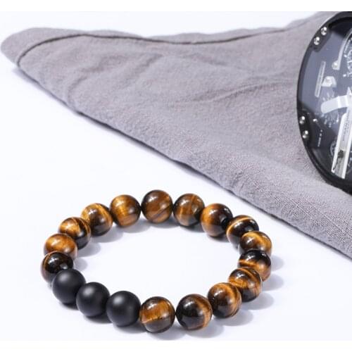 Wholesale Men Bracelet Natural black onyx and tiger eye stone Bead Bracelets Men Jewelry gift 50pcs/lot+free shipping