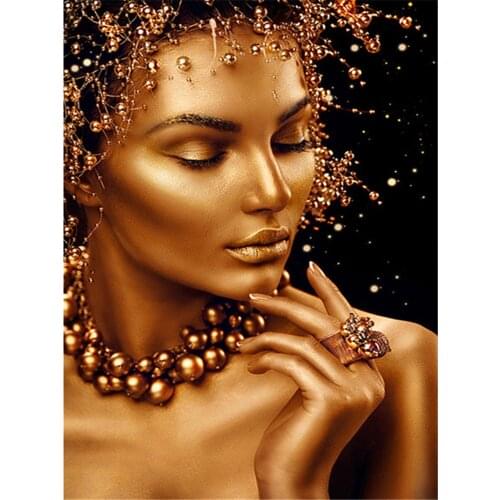 Black And Gold Woman Printed Fabric 11CT Cross Stitch Full Kit Embroidery DMC Threads Needlework Handiwork Hobby Counted