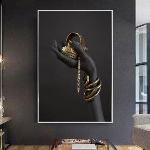 Black Womans Hand With Gold Jewelry Wall Art Canvas Paintings On The Wall Posters And Prints Pop Art Prints Wall Decoration