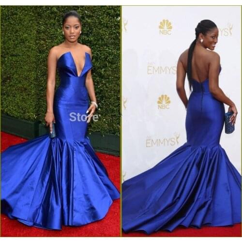 Couture dress Palmer Emmy Awards Sexy V Neck Satin Royal Blue Mermaid Evening Prom Gown Party estido de festa Celebrity Dresses