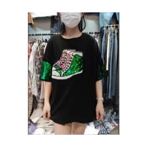 2020 New Round Neck Sequin Short Sleeve T-shirt Free Shipping