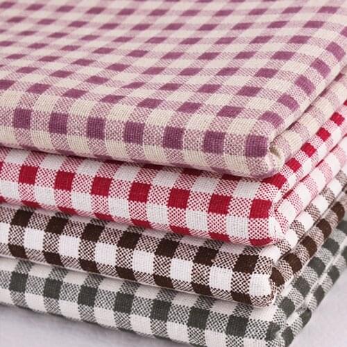 Cotton linen Plaid fabric sofa linen plaid fabric printing cloth DIY sewing Handmade patchwork Canvas Curtain background cloth