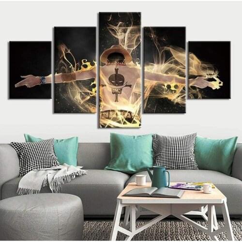 5 Piece Wall Art Canvas Anime Manga Pirate King Figure Pictures Ace Posters And Prints Modern Home Room Decoration Paintings