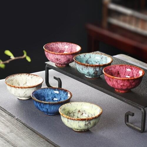 Chinese Style Single Cup Ceramic Kiln Change Teacup Master Cup Coffee Mug about 85ML Drinkware Red Blue Yellow Green