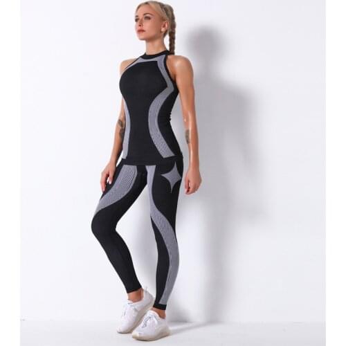 2PCS Set Seamless Fitness Women Suit High Stretchy Workout Sport Set Sports Top High Waist Sports Legging Gym Women Set