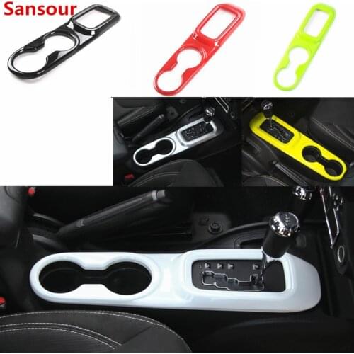 Sansour Gear Box Glass Panel Cover Water Cup Holder Trim Stainless Steel Car-styling Accessories For Jeep Wrangler jk 2011-2016