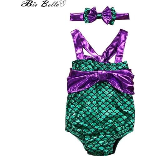 Summer Girl Set Mermaid Shaped Bodysuit+Headband 2pcs Set Swimming Suit Toddler Kids Children Swimwear Diving Clothing Costume