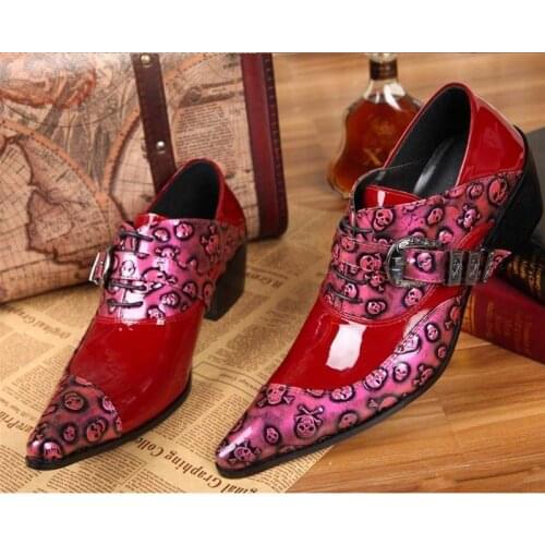 Personality rock punk men shoes hot sales fashion skull pointed toe men lace up high heels party nightclub bar man dress shoes