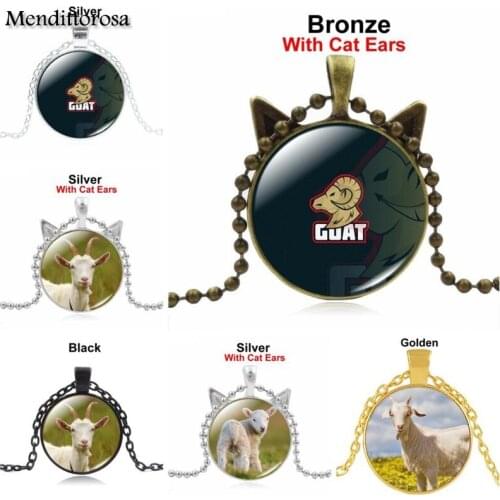 Mendittorosa Goat Buddhism Jewelry With Silver Plated Glass Cabochon Choker Pendant Necklace For Women Wedding