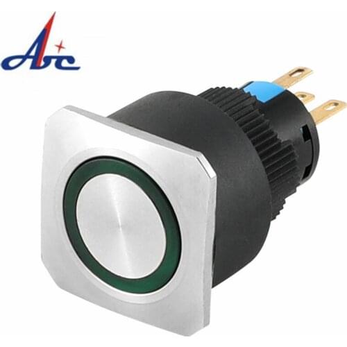 16mm Metal brass Push Button Switch flat Square illumination ring Latching 1NO 1NC Car press button black pin terminal