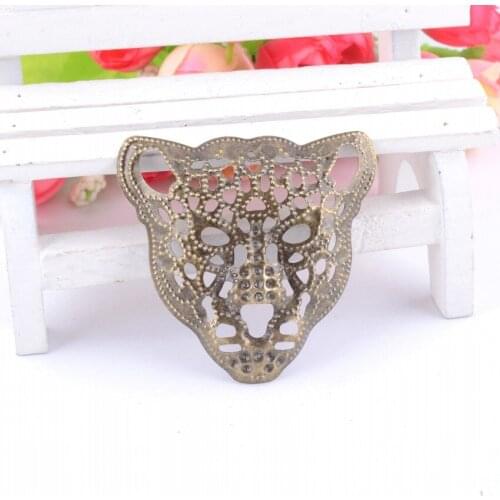 MIAOCHI 5Pcs Bronze Tone Leopard Head Filigree Wraps Connectors Metal Crafts Decoration DIY Findings 51x48mm F0455