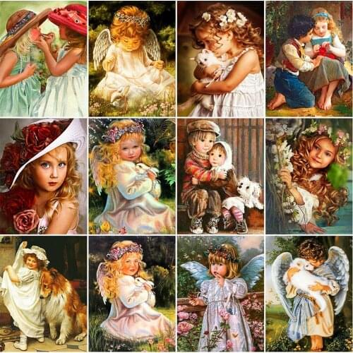 MomoArt Full Square Diamond Painting Angel 5D DIY Diamond Mosaic Portrait Cross Stitch Kits Embroidery Art Home Decorations