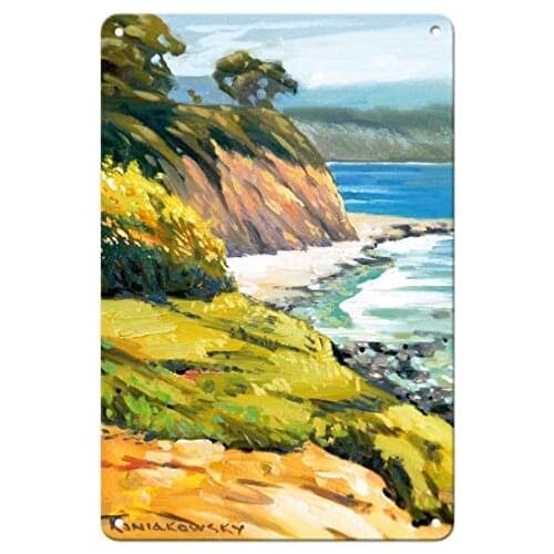 Carpinteria Bluffs - California Coastal Landscape - from an Original Color Painting by Wade Koniakowsky - Metal Tin Sign