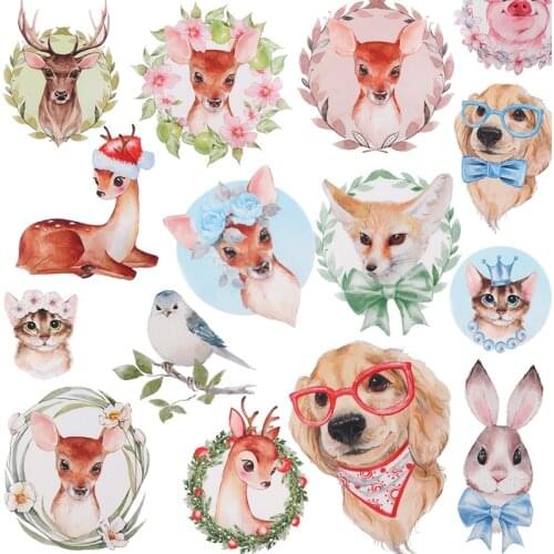 Pulaqi Cartoon Cat Dog Clothing Stickers Iron On Transfers For Clothing Flowers Applique On Baby T-shirt Clothes Animal Stripes