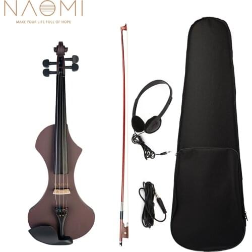 NAOMI V1 Series 4/4 Full Size Electric Violin Hand-Carved Solid Wood Violin Body Brazilwood Octagonal Bow Stringed instruments