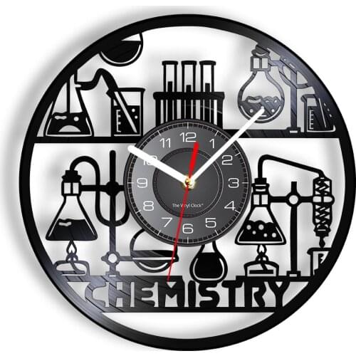 Chemistry Experiments Wall Clock Science Laboratory Vinyl Record Periodical Elements Table Watch With 7-Colors Light Teacher