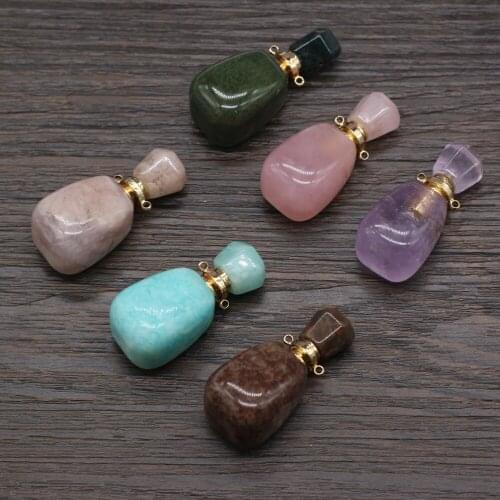 Natural Stone Perfume Bottle Pendant Amethyst/ Rose Quartz/Sakure Agates/Tourmaline For Jewelry Making DIY Necklace Accessory