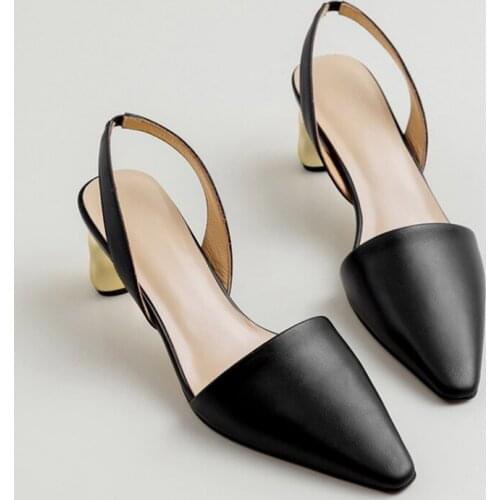 2020 New Genuine Leather Pumps Women Shoes Slip-On Pointed Toe Party Shoes Slingbacks Strange Style Sexty Ladies Shoes