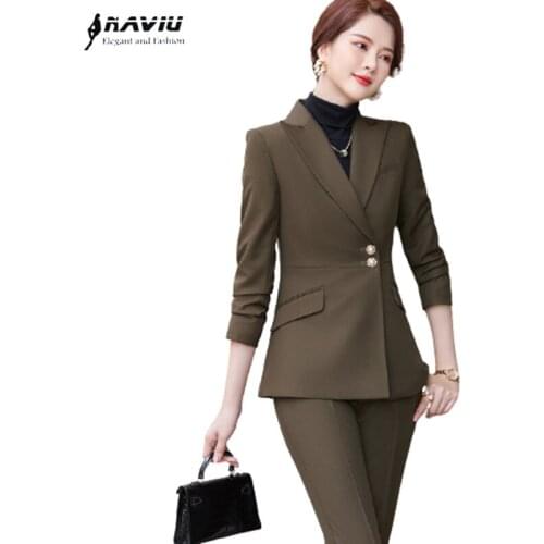 2021 New Women Suits High End Professional Temperament Fashion Formal Long Sleeve Slim Blazer And Pants Office Ladies Work Wear