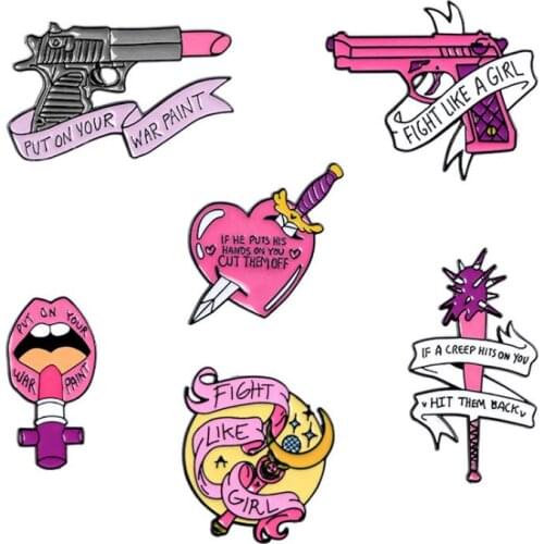 New Creative Punk Pink Love Lips Lipstick Gun Sword Shape Brooch Cartoon Letter Color Strip Jewelry Badge Clothes Jewelry Gift