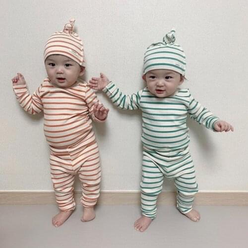 2021 spring new cute baby stripe suit elastic + Hat baby clothes girls clothes kids clothes girls