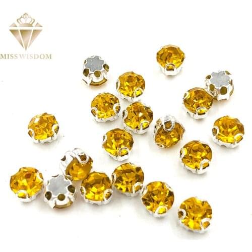 New Gold yellow strass Glass Crystal sew on rhinestones D shape claw High quality loose rhinestones diy clothing accessories
