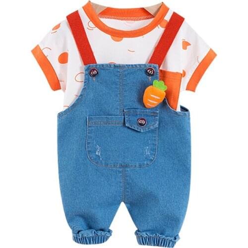 New Fashion Summer Baby Girl Clothes Suit Children Boys Cotton T Shirt Overalls 2Pcs/sets Toddler Casual Costume Kids Tracksuits