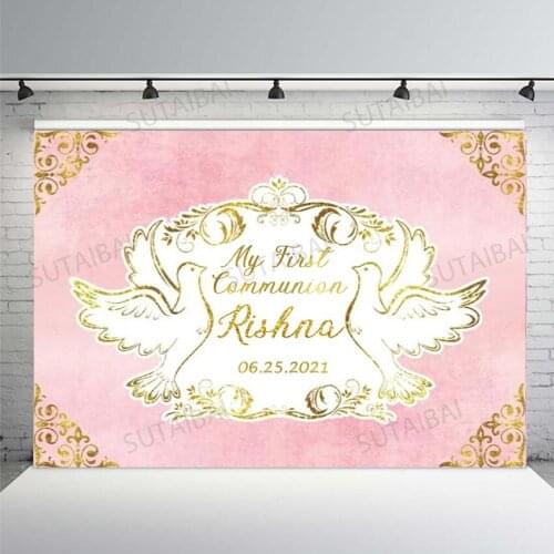 Girl My First Communion Baptism Mi Bautizo Invitation Personalized Custom Photo Background Photography Backdrop for Photo Studio