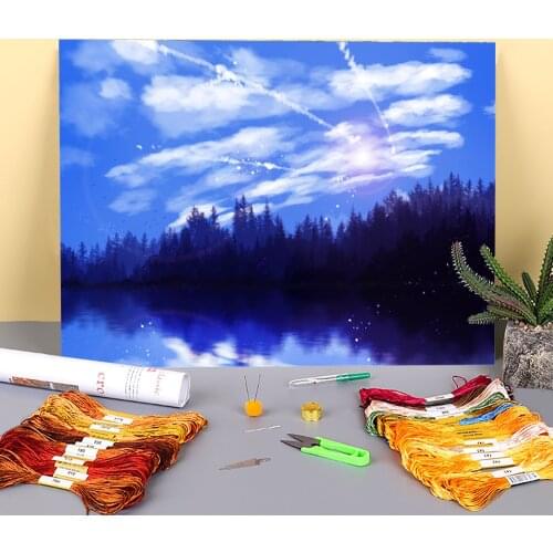 Scenery The Lake Pre-Printed 11CT Cross Stitch Set DIY Embroidery DMC Threads Handicraft Handmade Painting Knitting Counted