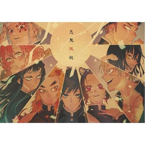 Demon Slayer: Kimetsu no Yaiba anime kraft paper poster room decoration painting wall stickers E home painting pictures