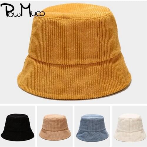 Powmuco Solid Color Corduroy Fisherman Bonnet Outdoor Sport Sunscreen Couple Cap Fashion Tide Hip Hop Bucket Hat Unisex Headwear