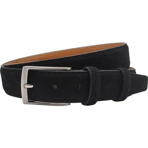 Genuine Suede Leather Belts for Men Causal Vintage Brushed Nickel Pin Buckle Jeans Belt 90-130CM
